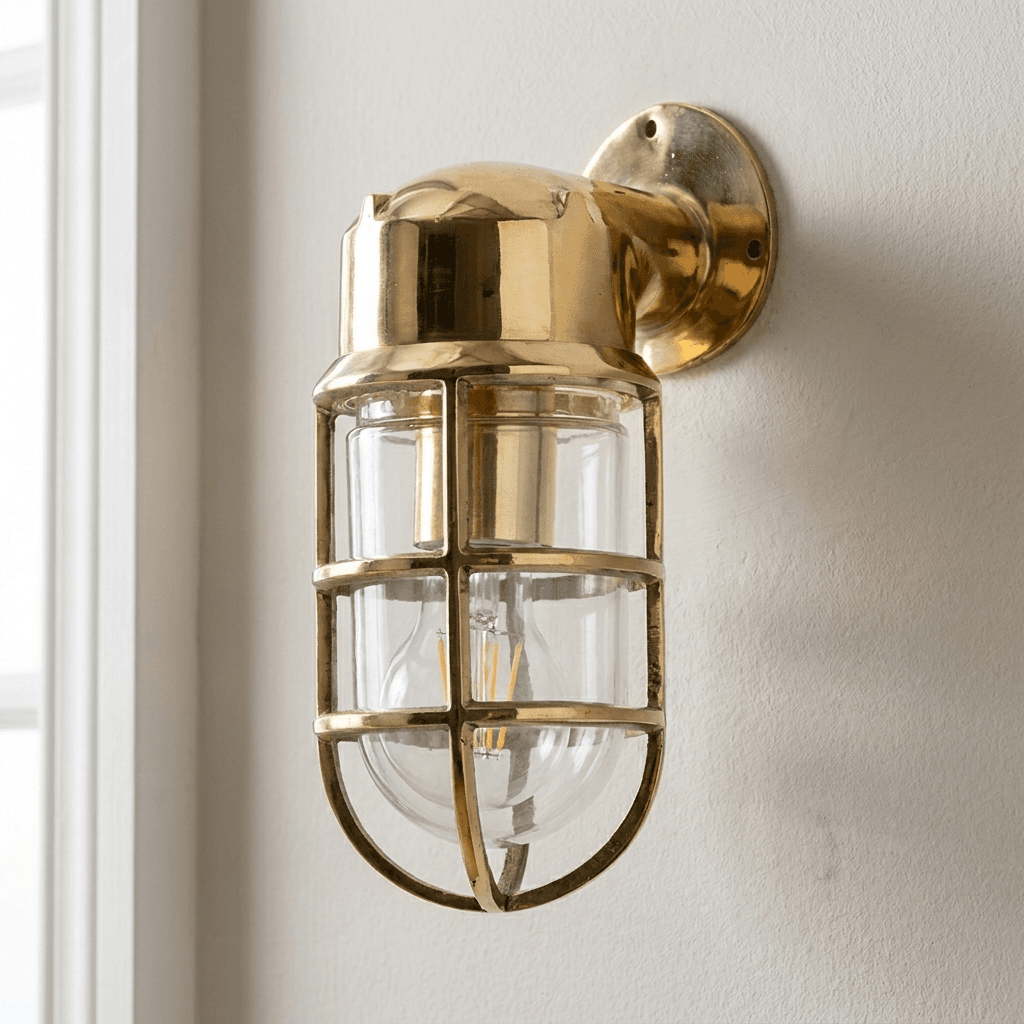 Soho Lighting Kemp IP65 Outdoor & Bathroom Polished Solid Brass Wall Light