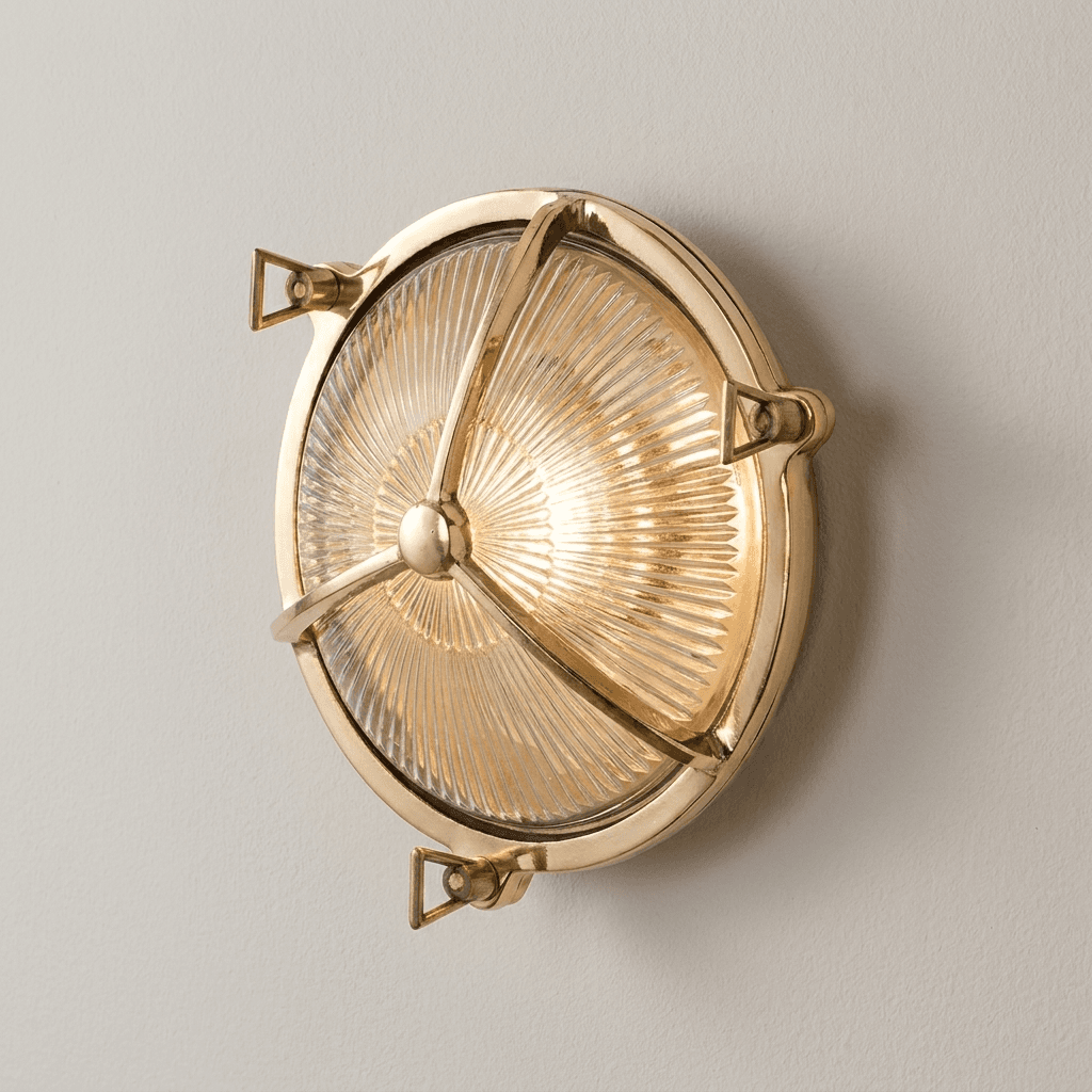 Soho Lighting Carlisle Trine IP65 Outdoor & Bathroom Polished Solid Brass Prismatic Glass Wall Light