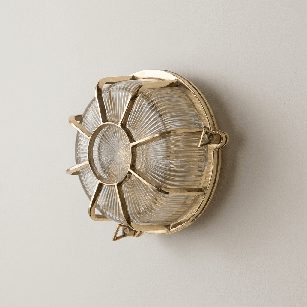 Soho Lighting Carlisle Web Prismatic Glass IP65 Outdoor & Bathroom Polished Solid Brass Bulkhead Wall Light