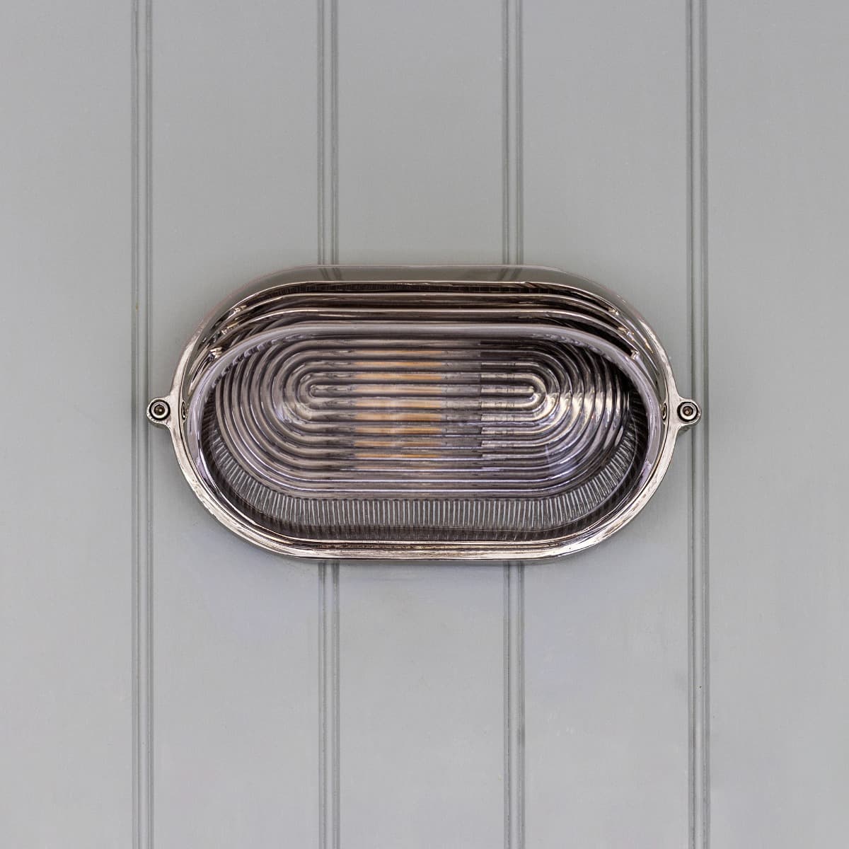 Soho Lighting Marlborough Eyelid Prismatic Glass IP65 Outdoor & Bathroom Nickel Bulkhead Wall Light