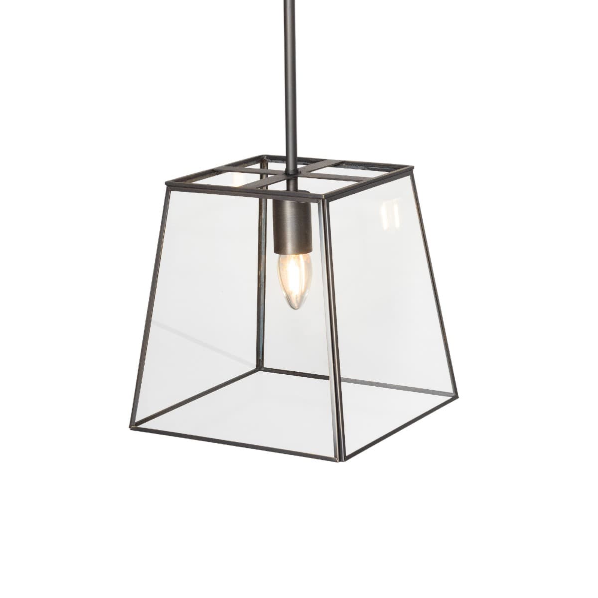 London Geotrapeze Metal Glass Lantern Pendant Light - Small (With Fixed Mounting Bar) - Brass - The Soho Lighting Company