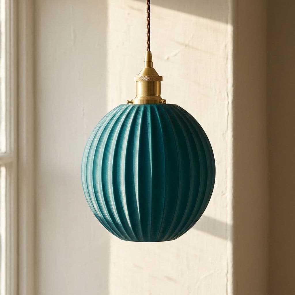 Soho Lighting Baltic Fluted Globe Pendant Emerald Green with Antique Copper Bulb holder and Black round Cable