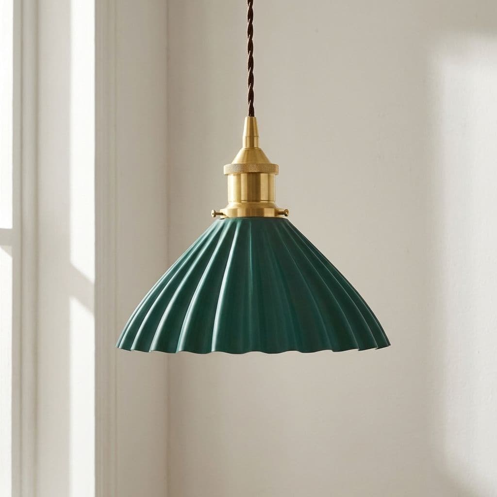 Soho Lighting Scallop Shell Pendant Emerald Green with Black Nickel Bulb holder and Black Round Cable