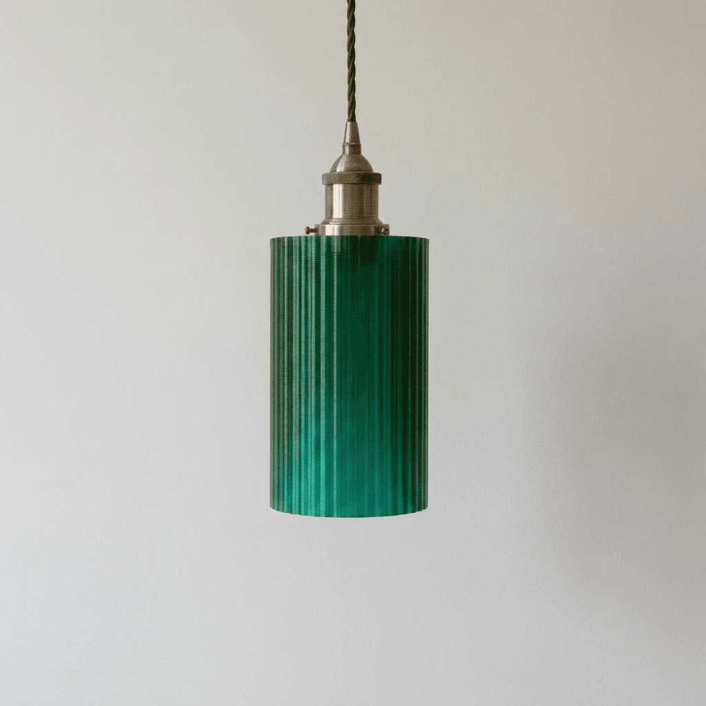 Soho Lighting Ionian Ripple Shallow Pendant Emerald Green with Antique Brass Bulb holder and Brown Twisted Cable