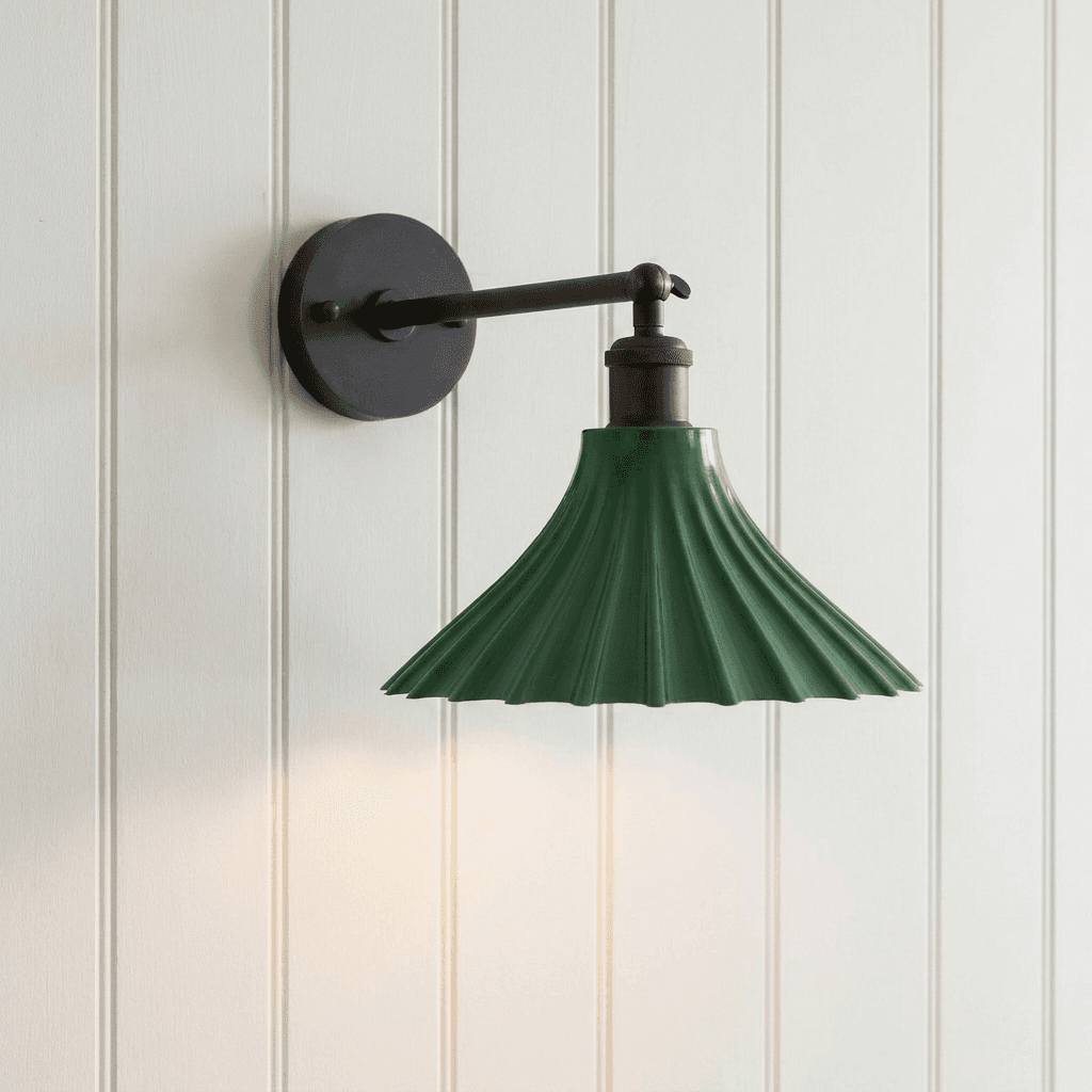 Scallop Fluted Bell Emerald Green Wall Light with Bronze Arm - The Soho Lighting Company