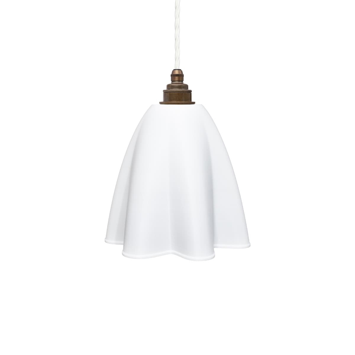Soft White Fluted Cloth Pendant Light with Old English Bronze Bulb Holder & Linen Cable - The Soho Lighting Company