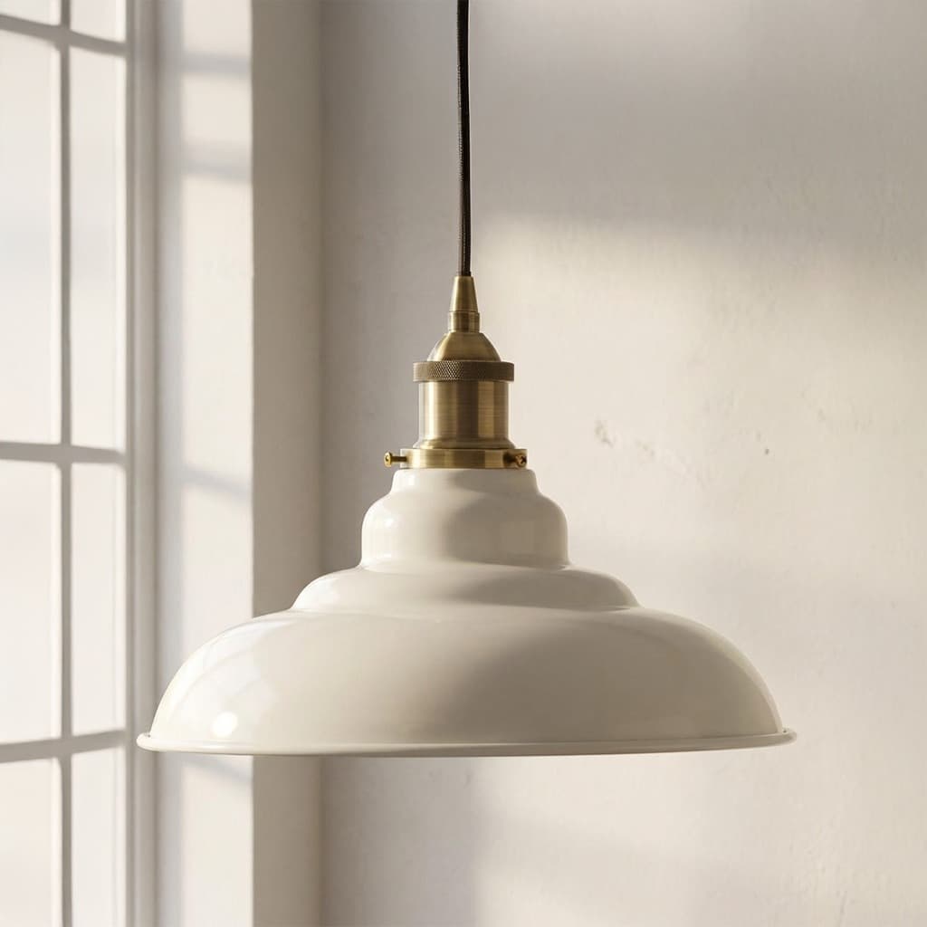 Soho Lighting Clay White St Edmund's Painted Pendant Light with Matt Antique Copper Lamp Holder and Black Twisted Cable