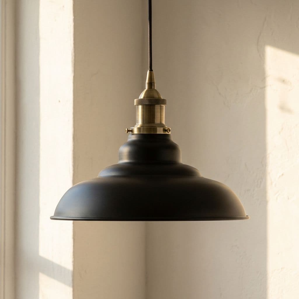 Soho Lighting Matt Black St Edmund's Painted Pendant Light with Antique Brass Lamp Holder and Black Twisted Cable
