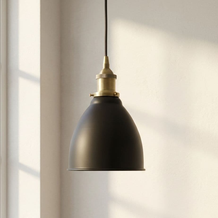 Soho Lighting Matt Black Classic Small Pantry Metal Painted Pendant Light with Matt Antique Copper Lamp Holder and Black Twisted Cable