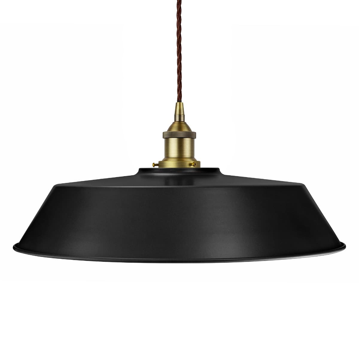 Soho Lighting Matt Black Large Chancery Painted Pendant Light with Gold Lamp Holder and Brown Twisted Cable