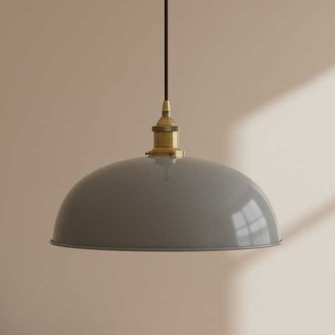 Soho Lighting French Grey Worcester Painted Pendant Light with Matt Antique Brass Lamp Holder and Black Twisted Cable