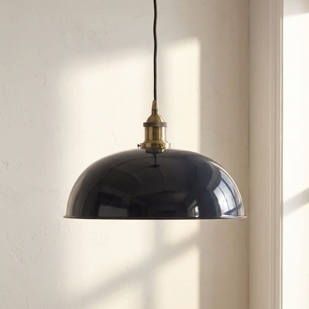 Soho Lighting Navy Blue Worcester Painted Pendant Light with Antique Copper Lamp Holder and Black Twisted Cable