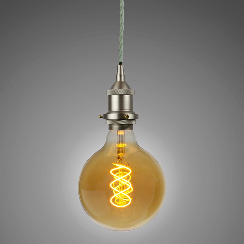 Soho Lighting Brushed Chrome Decorative Bulb Holder with Green Twisted Cable