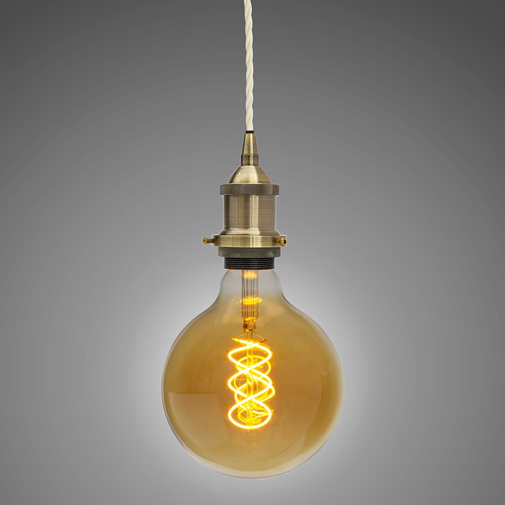 Soho Lighting Antique Brass Decorative Bulb Holder with Cream Twisted Cable