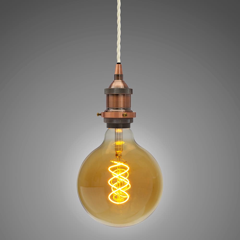 Soho Lighting Antique Copper Decorative Bulb Holder with Cream Twisted Cable