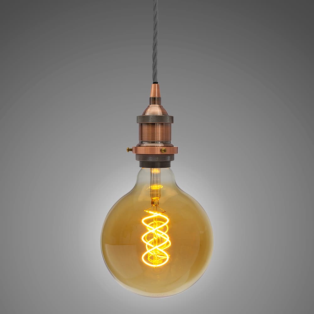 Soho Lighting Antique Copper Decorative Bulb Holder with Dark Grey Twisted Cable