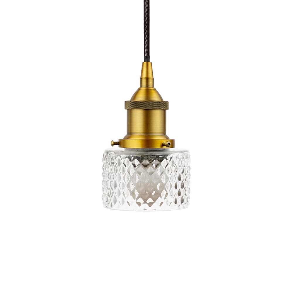 Petite Prismatic Glass Pendant Light with Antique Gold Lamp Holder and Black Round Cable - The Soho Lighting Company