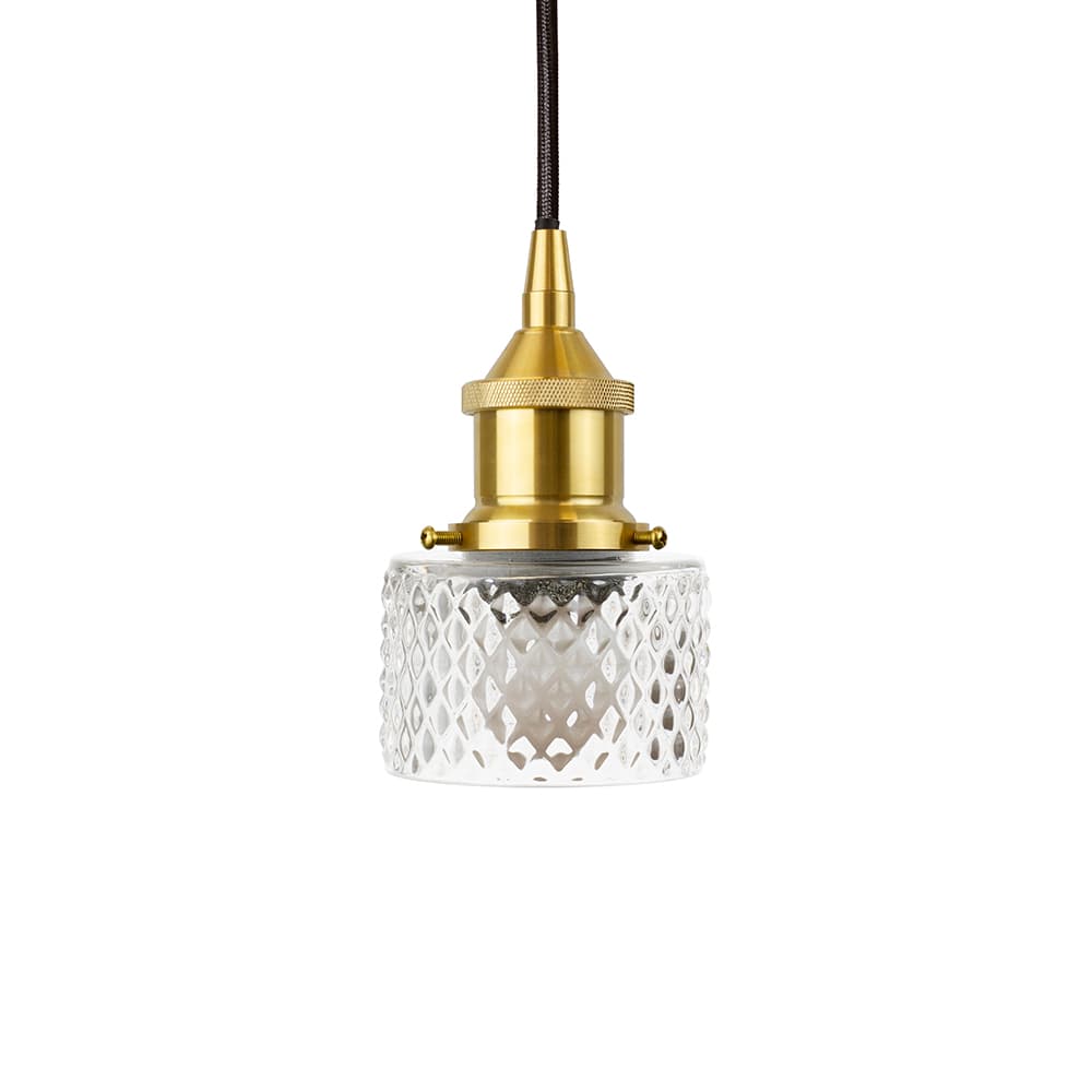 Petite Prismatic Glass Pendant Light with Polished Brass Lamp Holder and Black Round Cable - The Soho Lighting Company