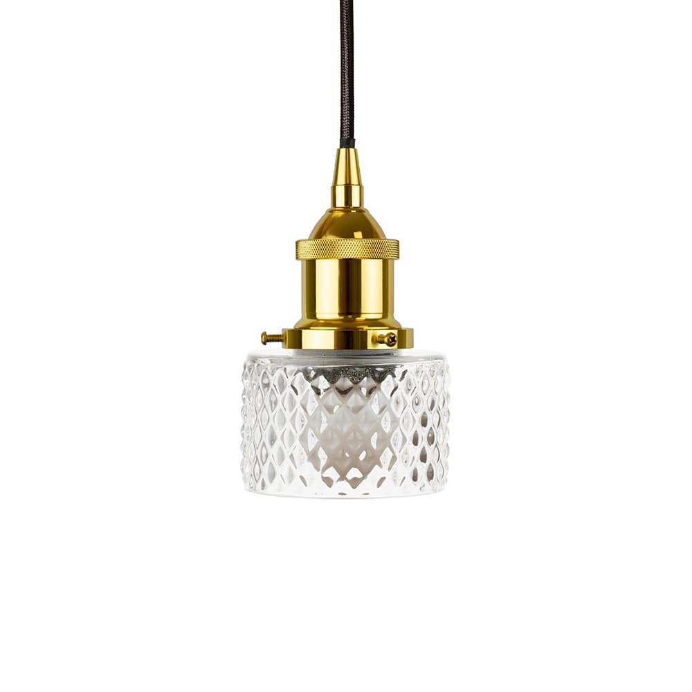 Petite Prismatic Glass Pendant Light with Gold Lamp Holder and Black Round Cable - The Soho Lighting Company