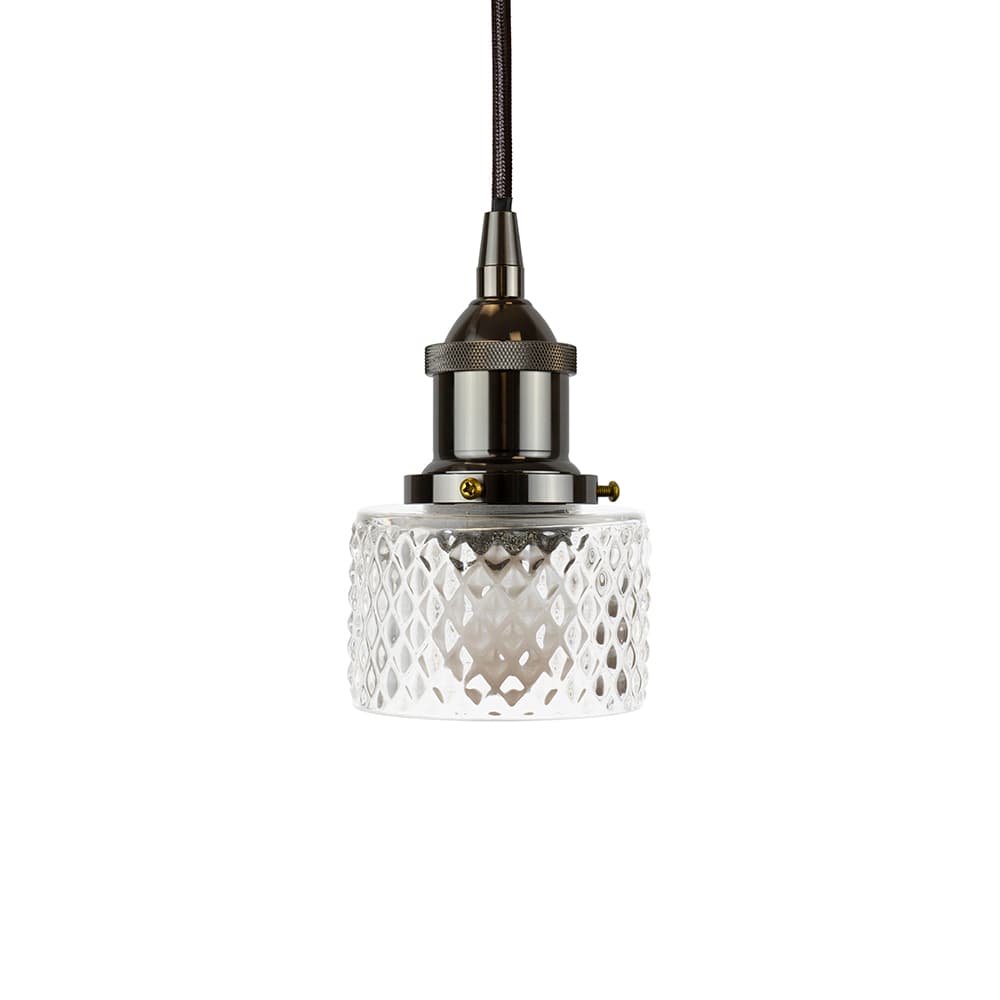 Petite Prismatic Glass Pendant Light with Black Nickel Lamp Holder and Black Round Cable - The Soho Lighting Company