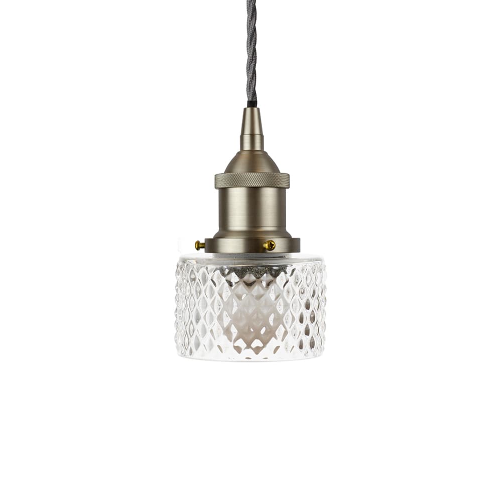 Petite Prismatic Glass Pendant Light with Brushed Chrome Lamp Holder and Grey Twisted Cable - The Soho Lighting Company