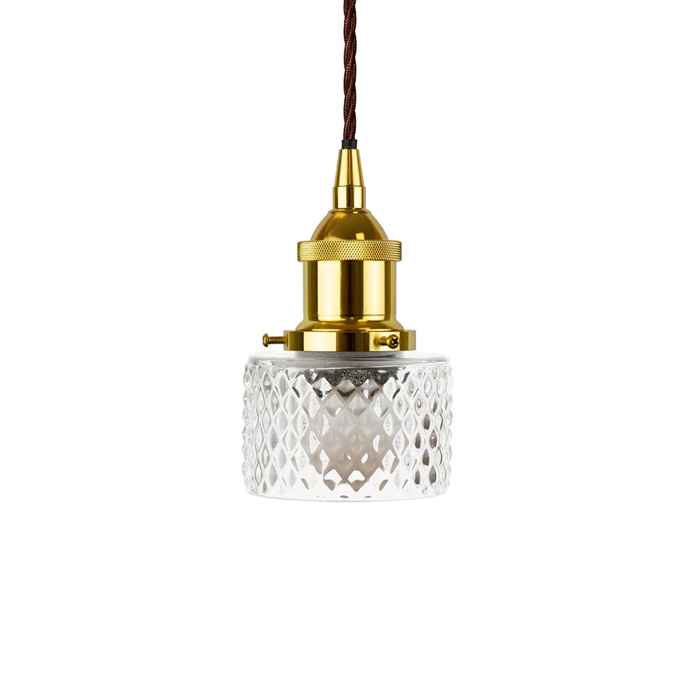 Petite Prismatic Glass Pendant Light with Gold Lamp Holder and Brown Twisted Cable - The Soho Lighting Company
