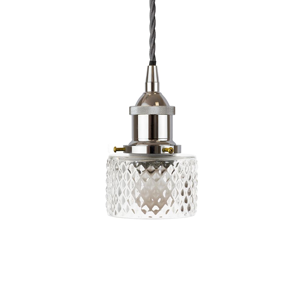 Petite Prismatic Glass Pendant Light with Nickel Lamp Holder and Grey Twisted Cable - The Soho Lighting Company