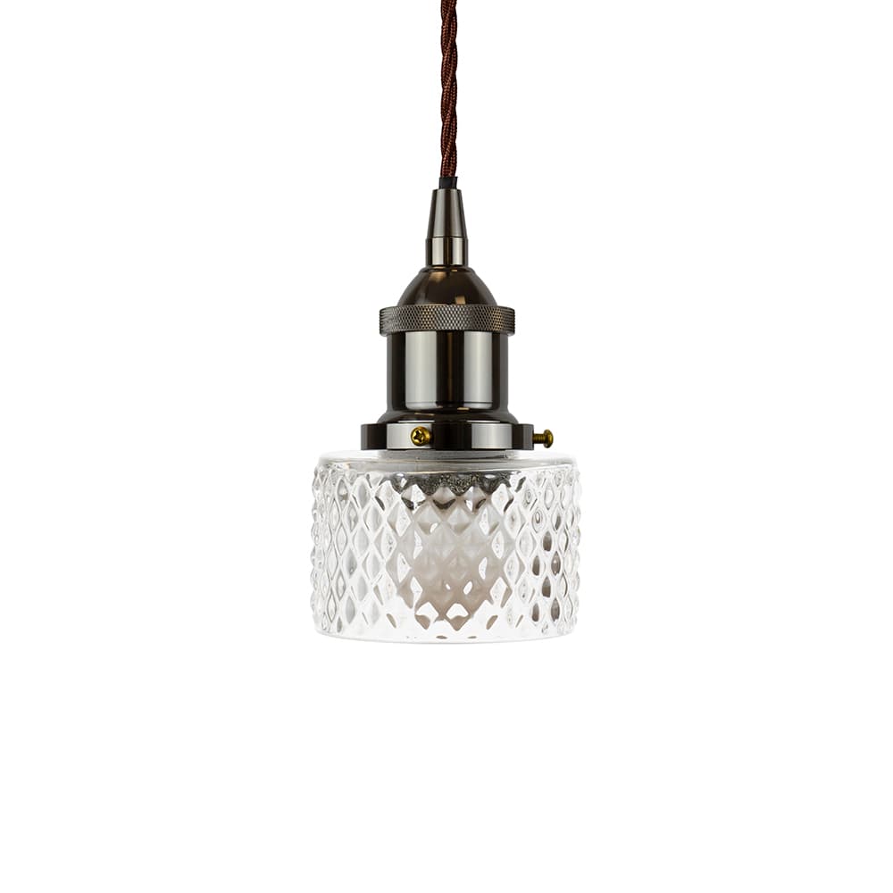 Petite Prismatic Glass Pendant Light with Black Nickel Lamp Holder and Brown Twisted Cable - The Soho Lighting Company