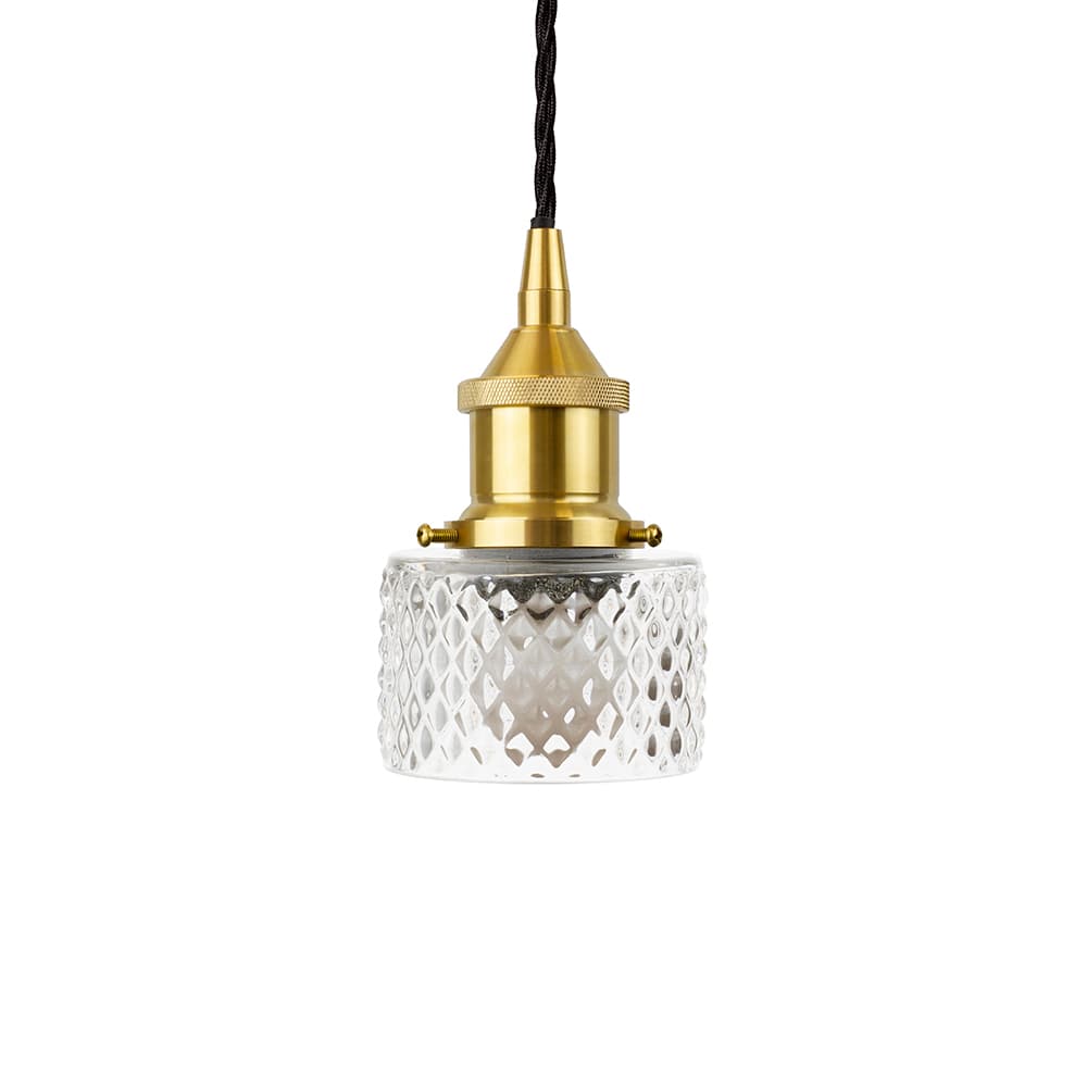 Petite Prismatic Glass Pendant Light with Polished Brass Lamp Holder and Black Twisted Cable - The Soho Lighting Company