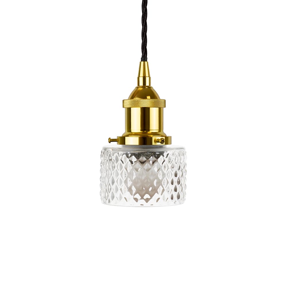 Petite Prismatic Glass Pendant Light with Gold Lamp Holder and Black Twisted Cable - The Soho Lighting Company