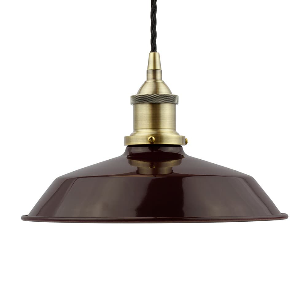 Soho Lighting Burgundy Red Small Trinity Metal Painted Pendant Light with Antique Brass Lamp Holder and Black Twisted Cable