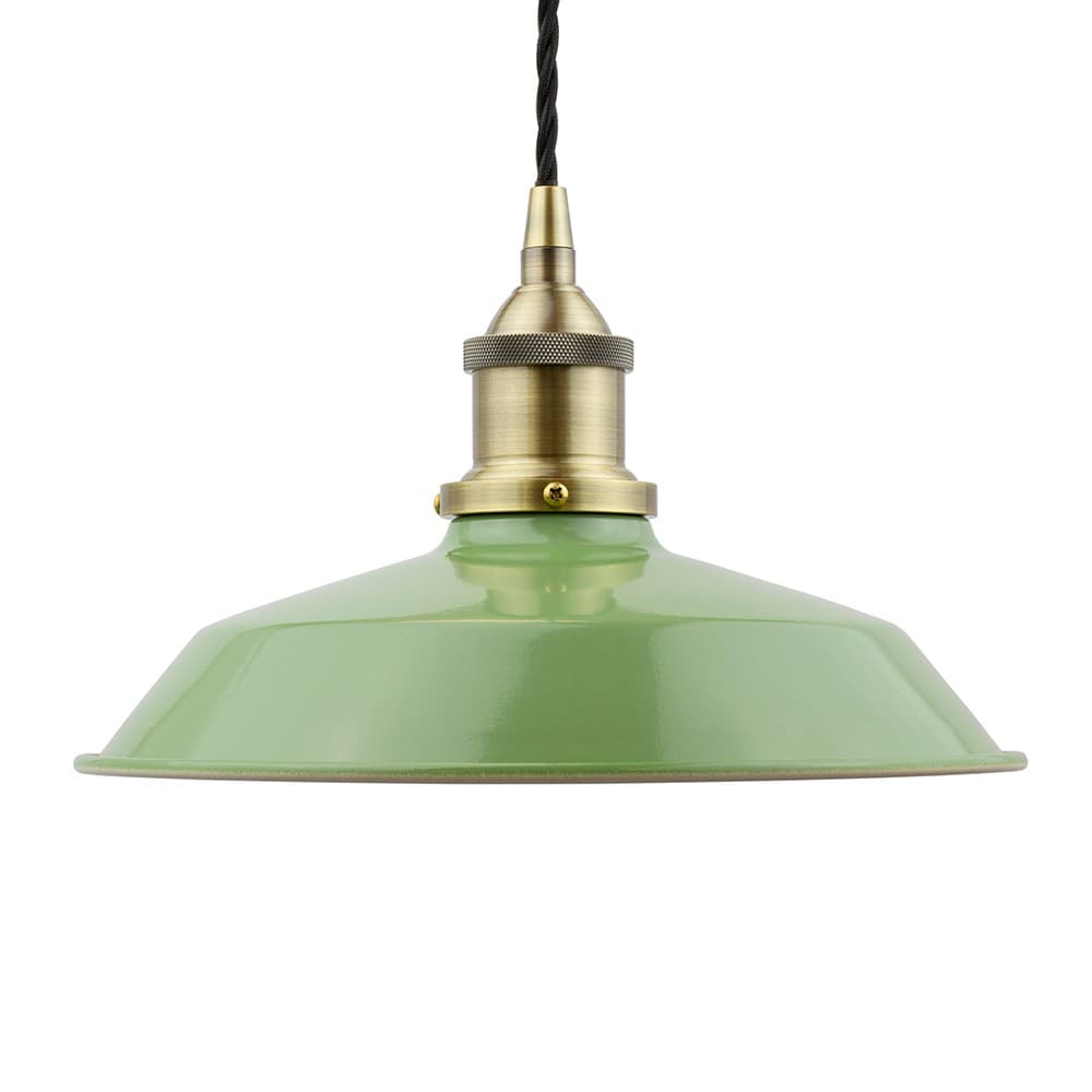 Soho Lighting Mint Green Small Trinity Metal Painted Pendant Light with Antique Brass Lamp Holder and Black Twisted Cable