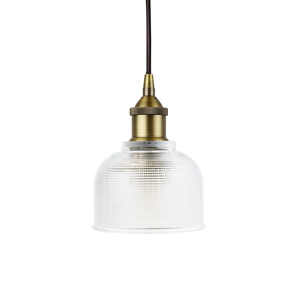 Clear Glass Pendant Light with Antique Brass Lamp Holder and Black Twisted Cable - The Soho Lighting Company