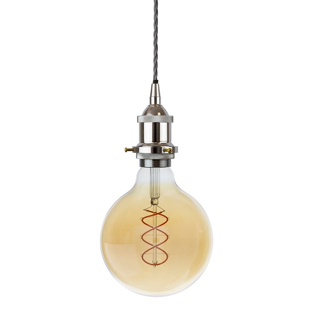 Soho Lighting Nickel Decorative Bulb Holder with Grey Twisted Cable