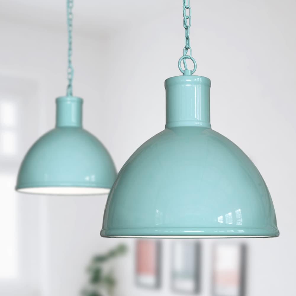 Duck Egg Blue Turquoise Industrial Hallway Pendant Light - Wardour - Elesi