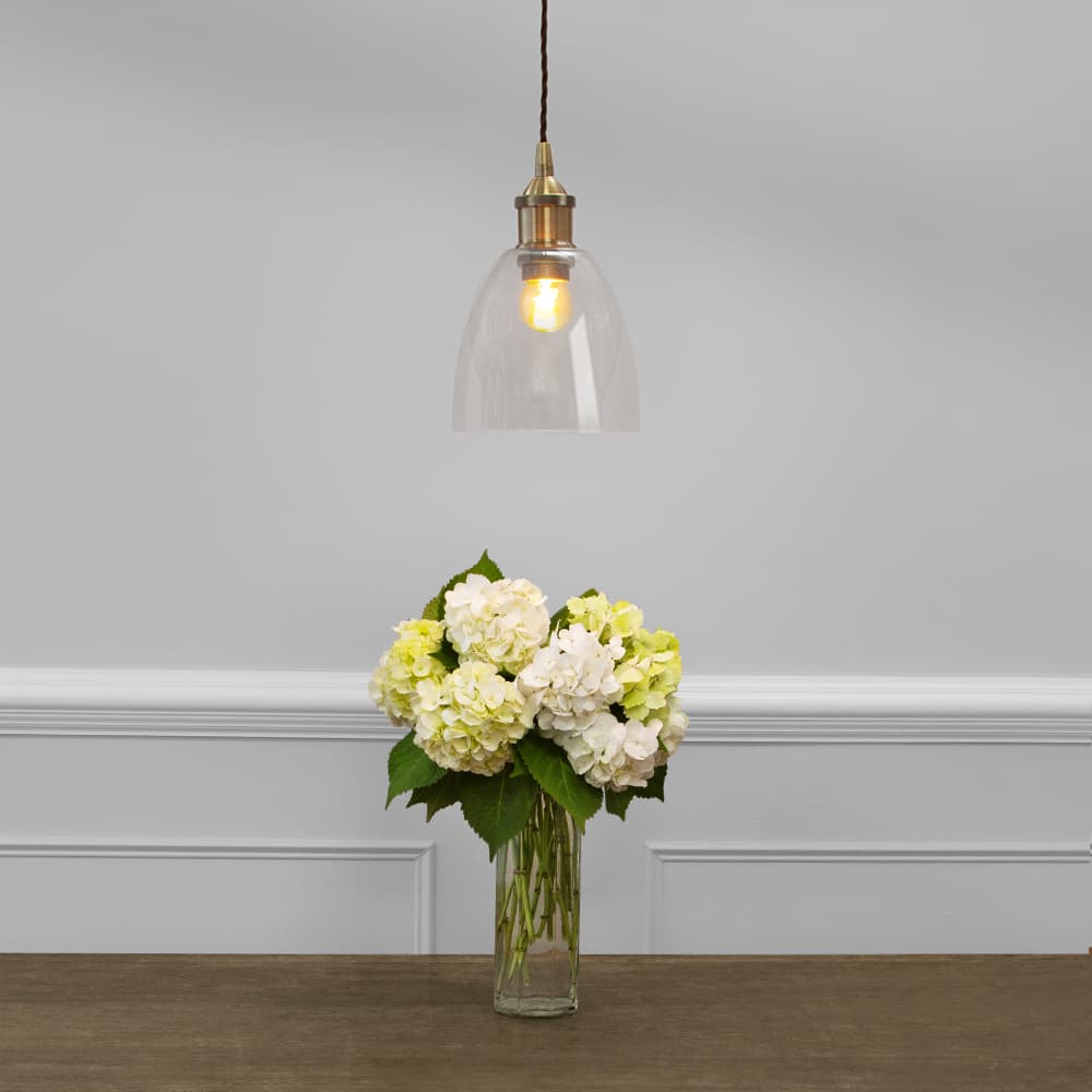Small Clear Glass Pendant Light with Black Nickel Lamp Holder and Black Round Cable - The Soho Lighting Company