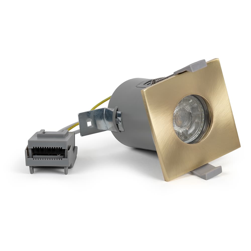 Lieber Brushed brass GU10 Fire rated IP65 square downlight