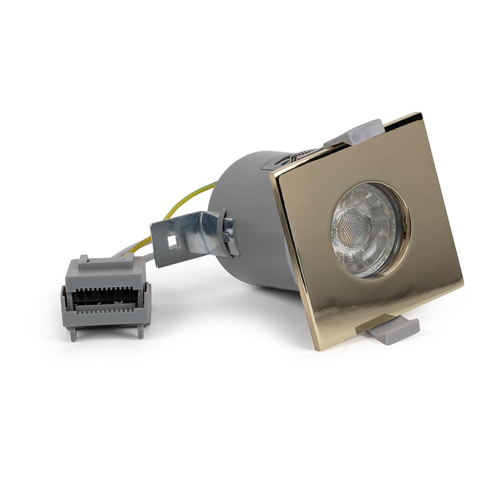 Lieber Polished Brass GU10 Fire rated IP65 Square Downlight