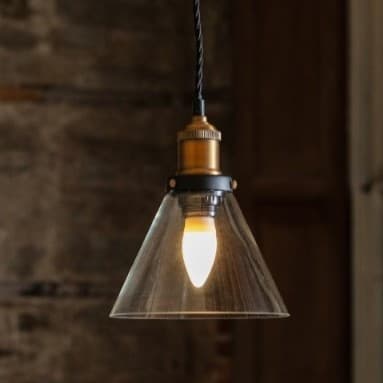 Romilly Tapered Clear Glass Pendant Light - Brass - Elesi