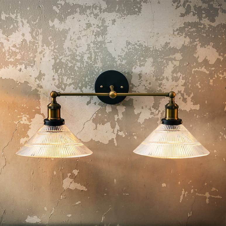 Romilly Etched Glass Double Funnel French Style Wall Light - Soho Lighting - Brass