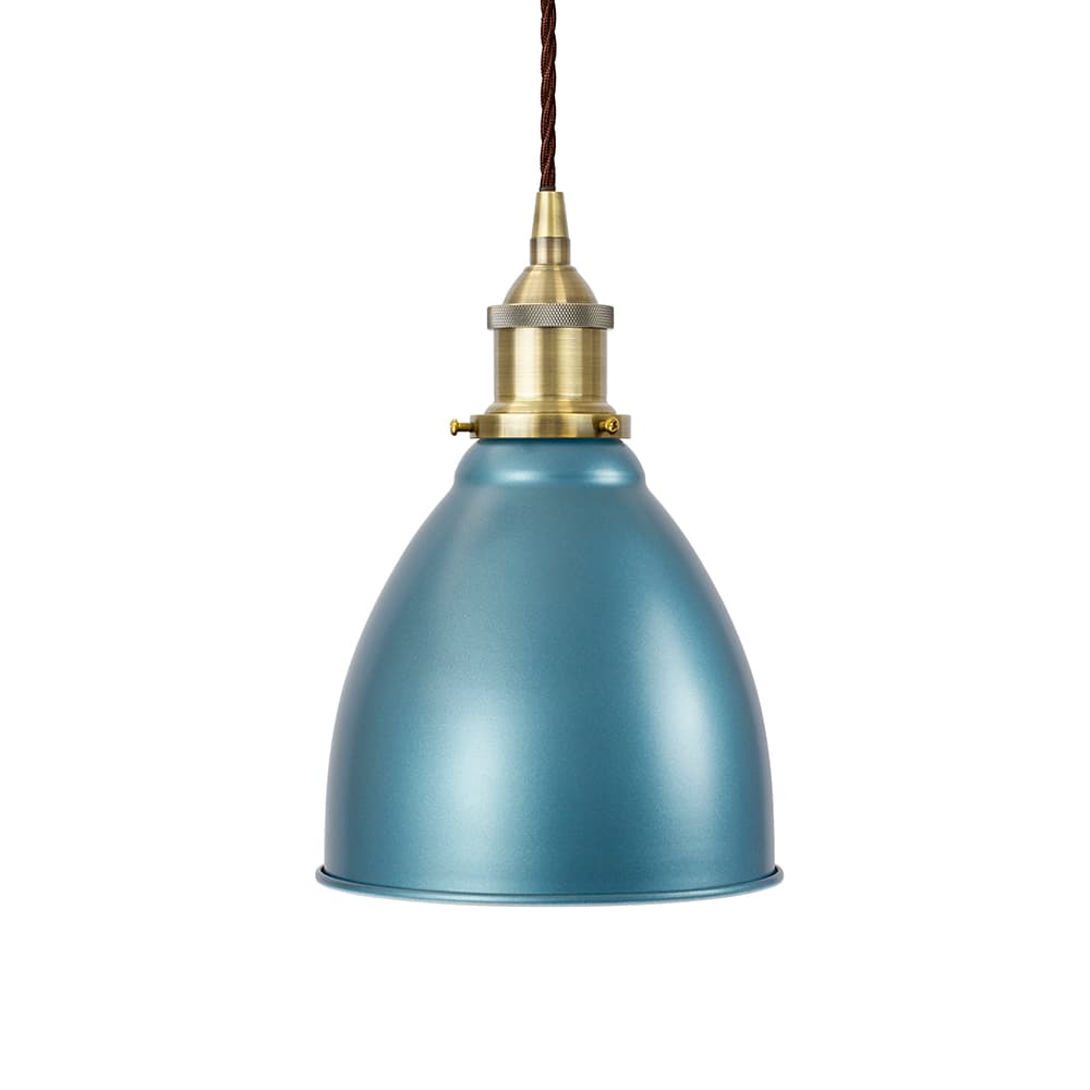 Soho Lighting Racing Blue Classic Small Pantry Metal Painted Pendant Light with Antique Brass Lamp Holder and Brown Twisted Cable