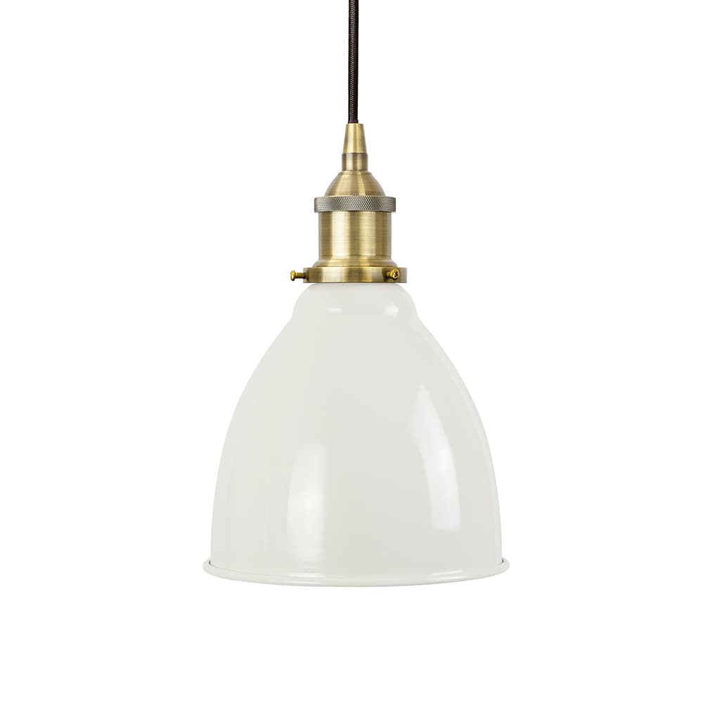Soho Lighting Clay White Classic Small Pantry Metal Painted Pendant Light with Matt Antique Copper Lamp Holder and Black Twisted Cable