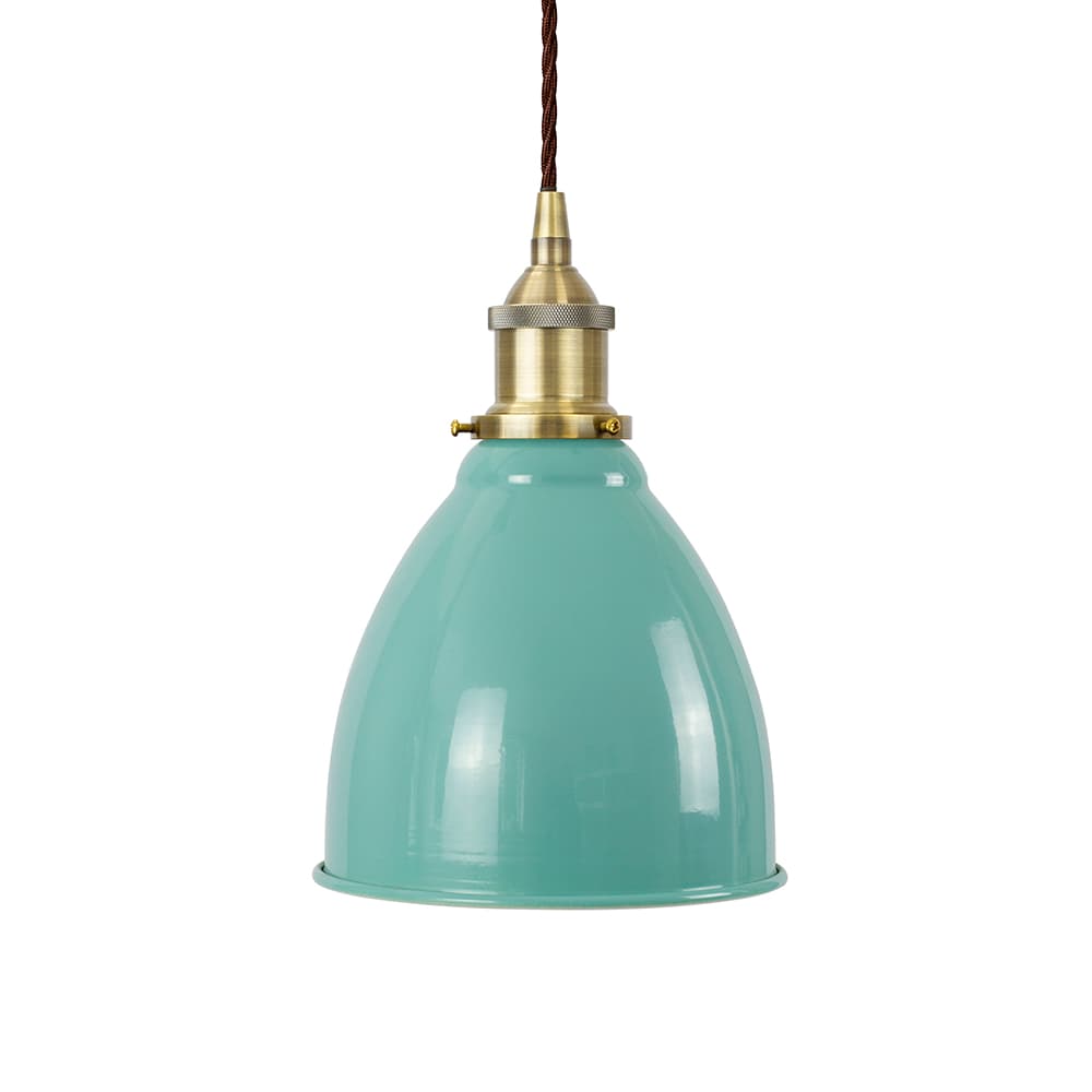 Soho Lighting Duck Egg Blue Classic Small Pantry Metal Painted Pendant Light with Antique Brass Lamp Holder and Brown Twisted Cable