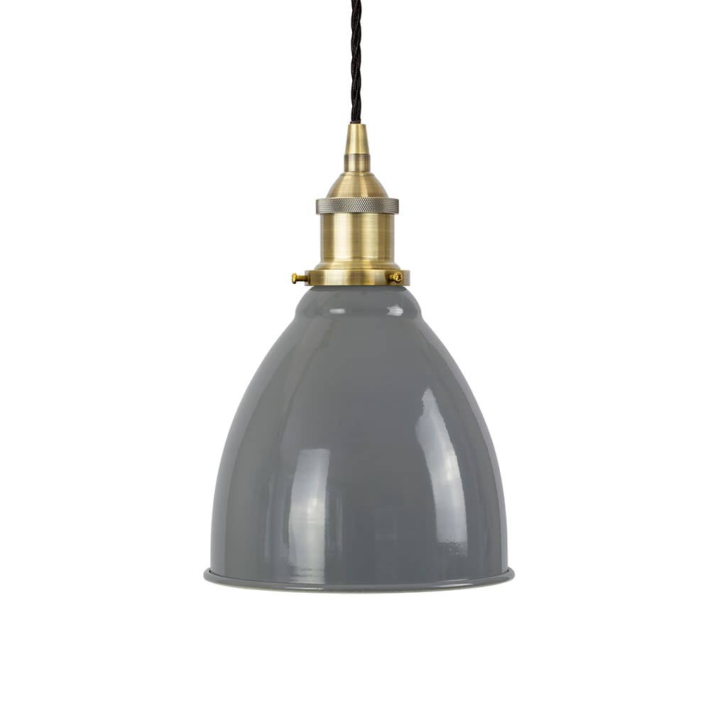 Soho Lighting French Grey Classic Small Pantry Metal Painted Pendant Light with Antique Brass Lamp Holder and Black Twisted Cable