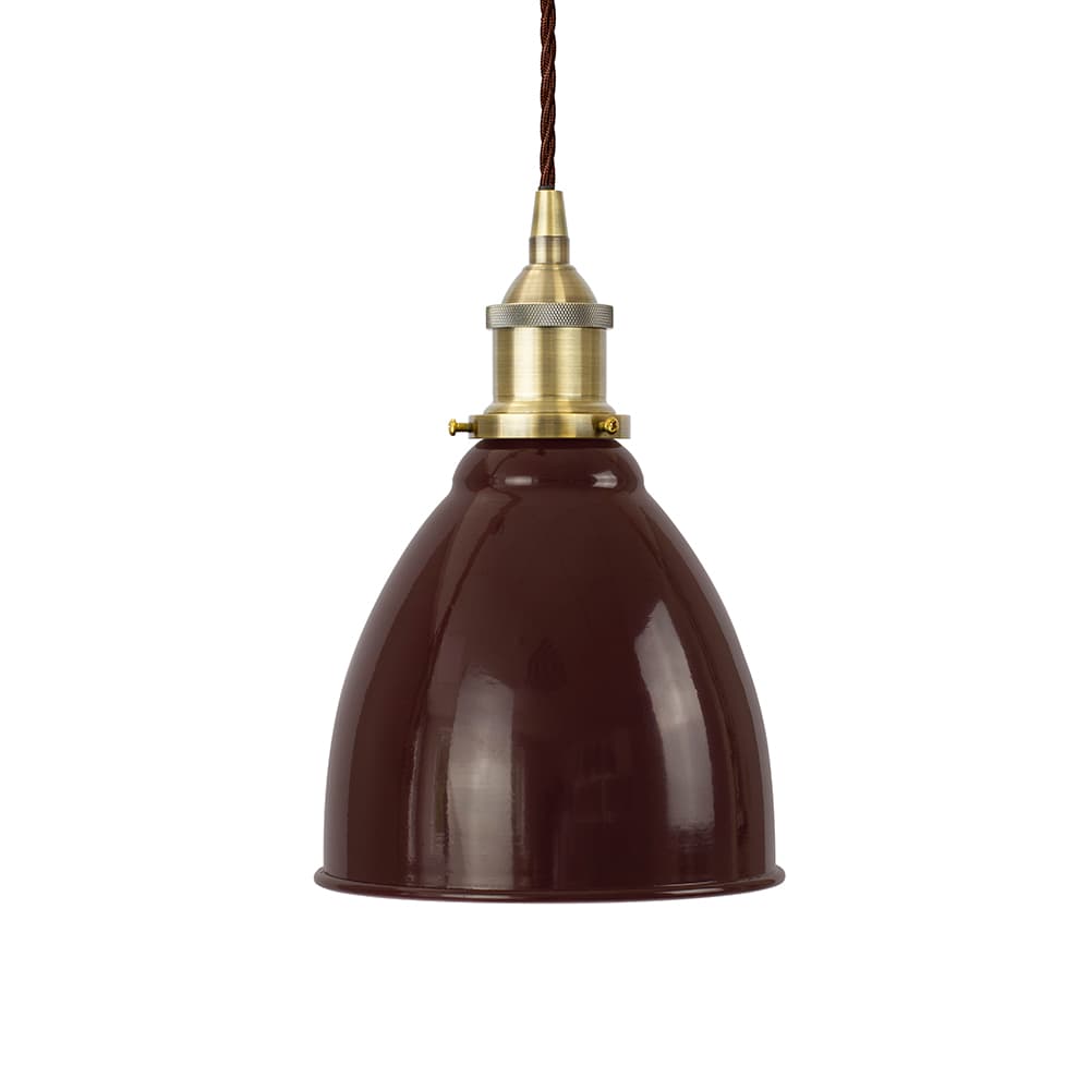 Soho Lighting Burgundy Red Classic Small Pantry Metal Painted Pendant Light with Antique Brass Lamp Holder and Brown Twisted Cable