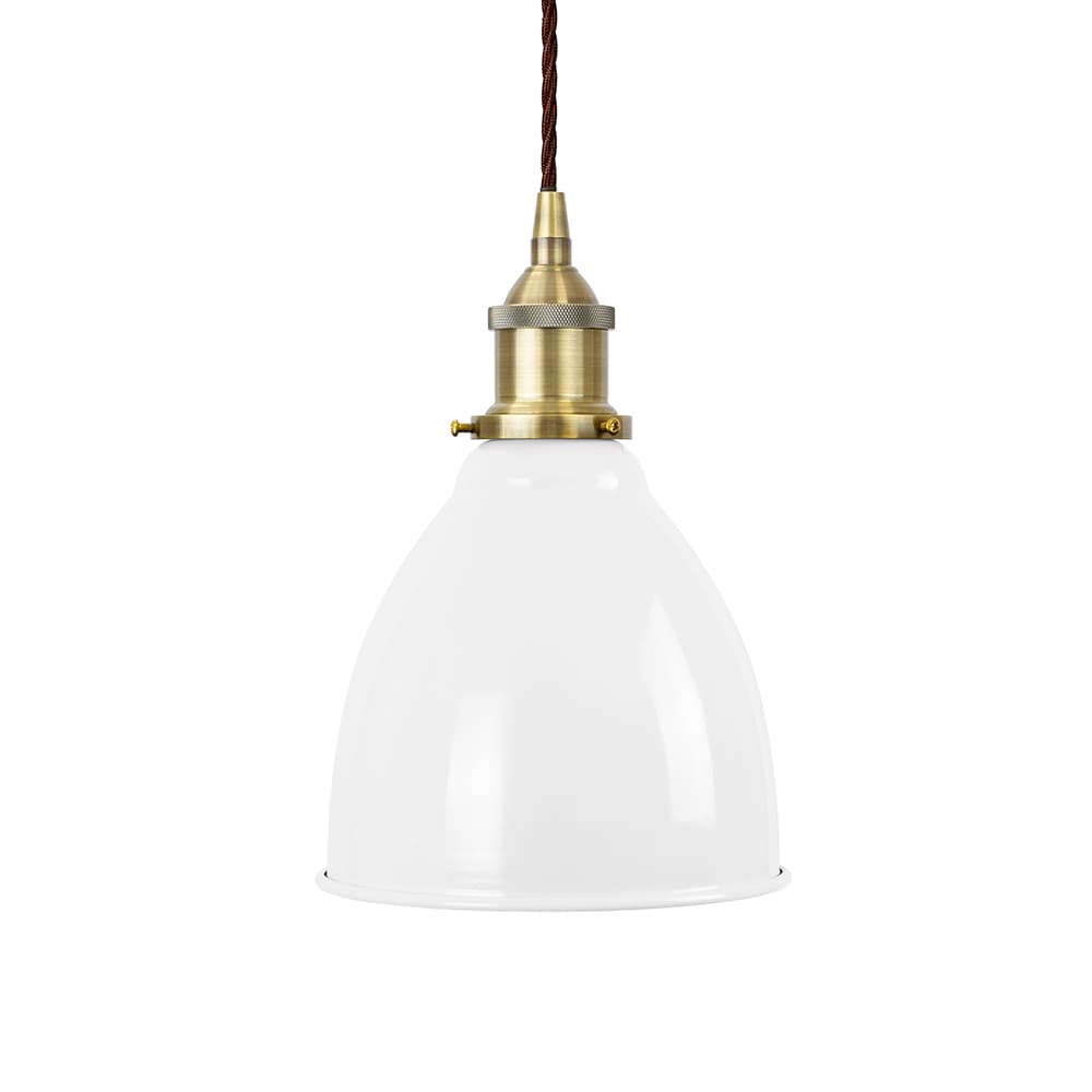 Soho Lighting White Classic Small Pantry Metal Painted Pendant Light with Antique Brass Lamp Holder and Brown Twisted Cable