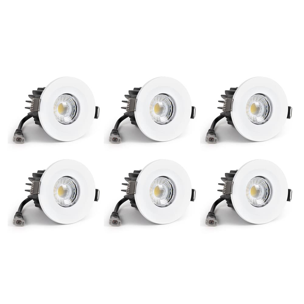 6 Pack - Soho Lighting White Fixed CCT Colour Changing Fire Rated LED Dimmable IP65 10W Downlight