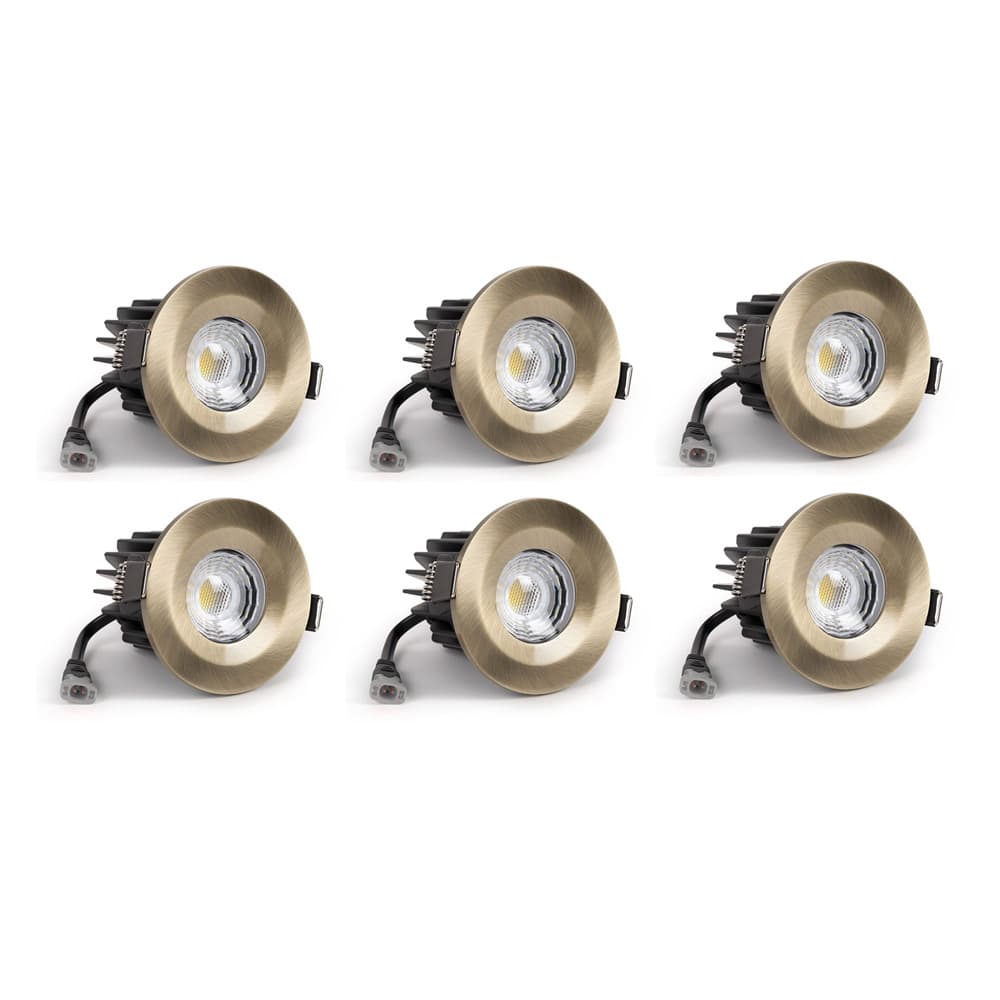 6 Pack - Soho Lighting Antique Brass LED Downlights - Fire Rated - Fixed - IP65 - CCT Switch - High CRI - Dimmable