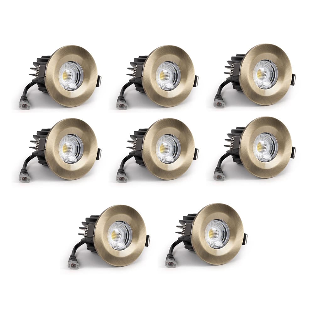 8 Pack - Soho Lighting Antique Brass LED Downlights - Fire Rated - Fixed - IP65 - CCT Switch - High CRI - Dimmable