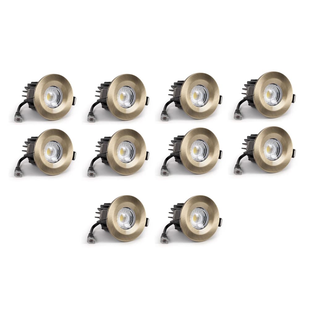 10 Pack - Soho Lighting Antique Brass LED Downlights - Fire Rated - Fixed - IP65 - CCT Switch - High CRI - Dimmable